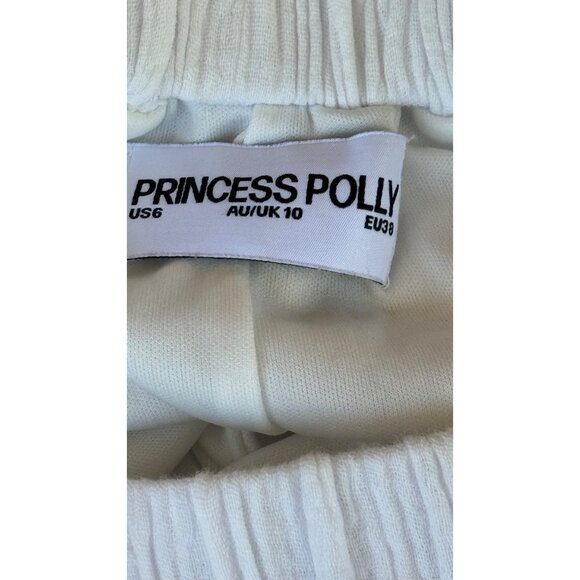 Princess Polly White Textured Cotton Shorts US6 AU/UK10 EU38 Elastic Waistband L - Picture 8 of 10